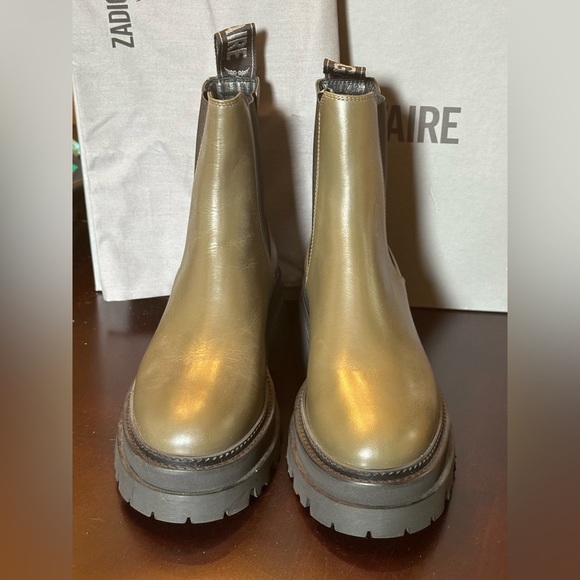 NIB Zadig & Voltaire Ride Semy Shiny Chelsea Platform Boots 38 Military Olive 7 - Picture 7 of 15